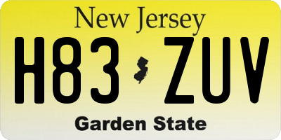 NJ license plate H83ZUV