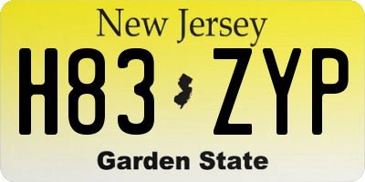 NJ license plate H83ZYP