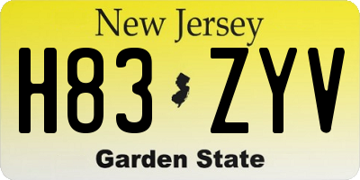 NJ license plate H83ZYV
