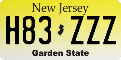 NJ license plate H83ZZZ