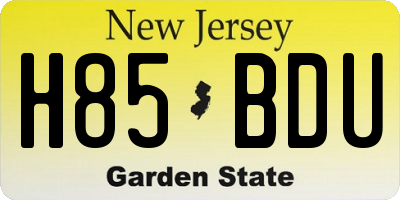 NJ license plate H85BDU