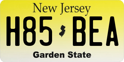 NJ license plate H85BEA