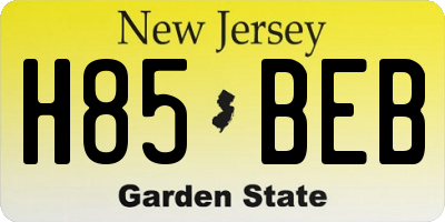 NJ license plate H85BEB