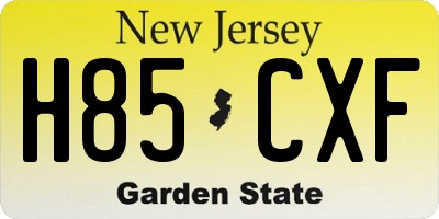 NJ license plate H85CXF