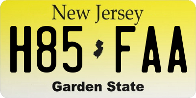 NJ license plate H85FAA