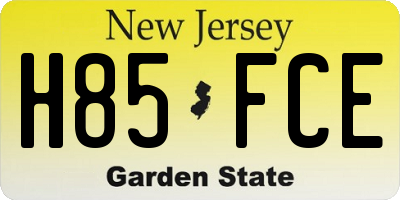 NJ license plate H85FCE