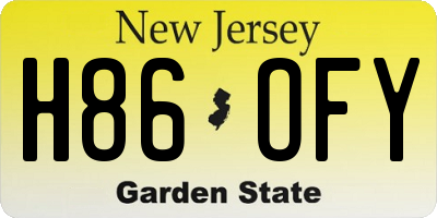 NJ license plate H86OFY