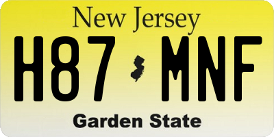 NJ license plate H87MNF