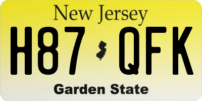 NJ license plate H87QFK