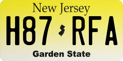 NJ license plate H87RFA