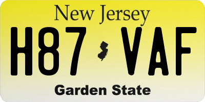 NJ license plate H87VAF