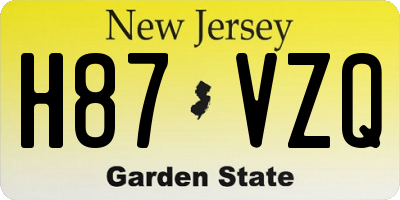 NJ license plate H87VZQ