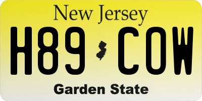 NJ license plate H89COW