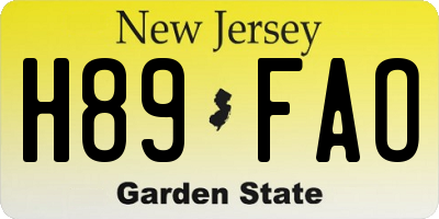 NJ license plate H89FAO