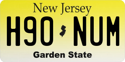 NJ license plate H90NUM