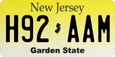 NJ license plate H92AAM
