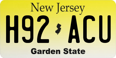 NJ license plate H92ACU