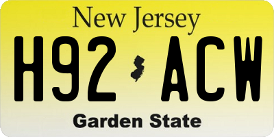 NJ license plate H92ACW