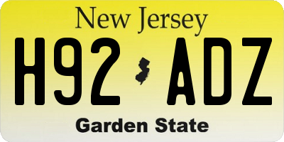 NJ license plate H92ADZ