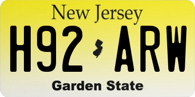 NJ license plate H92ARW
