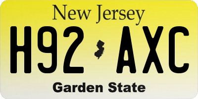 NJ license plate H92AXC