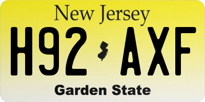 NJ license plate H92AXF