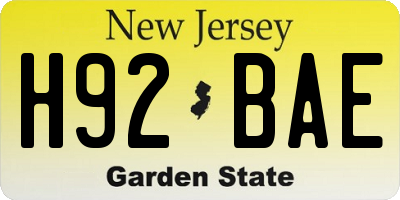 NJ license plate H92BAE