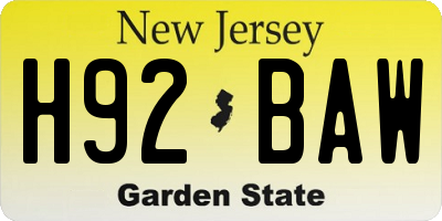 NJ license plate H92BAW