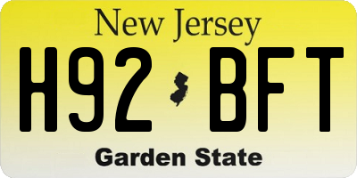NJ license plate H92BFT