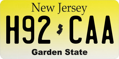 NJ license plate H92CAA