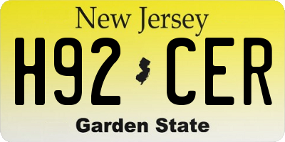 NJ license plate H92CER