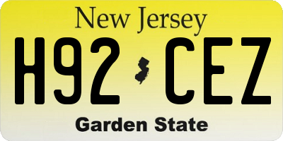 NJ license plate H92CEZ