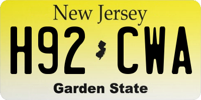 NJ license plate H92CWA
