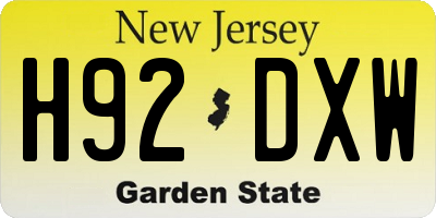 NJ license plate H92DXW
