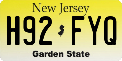 NJ license plate H92FYQ