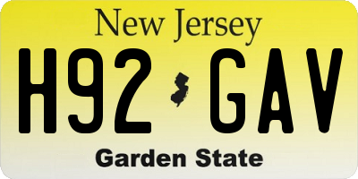 NJ license plate H92GAV
