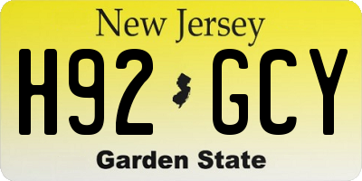 NJ license plate H92GCY