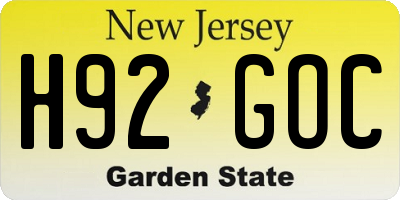 NJ license plate H92GOC