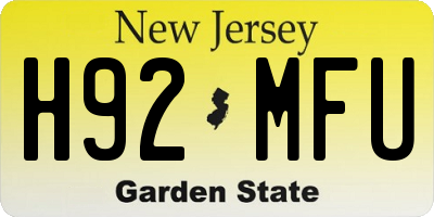 NJ license plate H92MFU