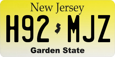 NJ license plate H92MJZ