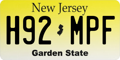 NJ license plate H92MPF