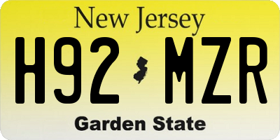 NJ license plate H92MZR