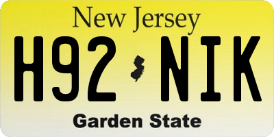 NJ license plate H92NIK