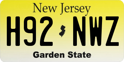 NJ license plate H92NWZ