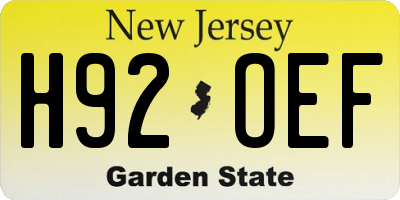 NJ license plate H92OEF
