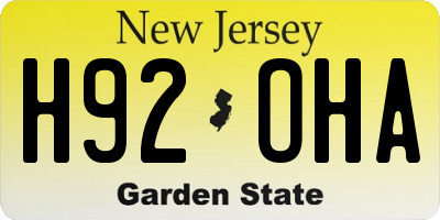 NJ license plate H92OHA
