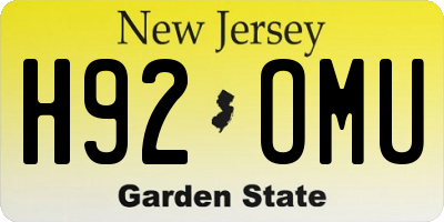 NJ license plate H92OMU