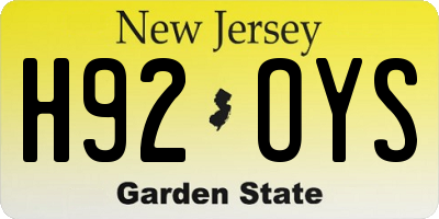 NJ license plate H92OYS
