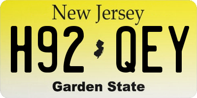 NJ license plate H92QEY