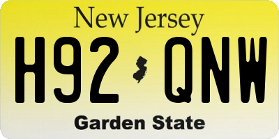 NJ license plate H92QNW